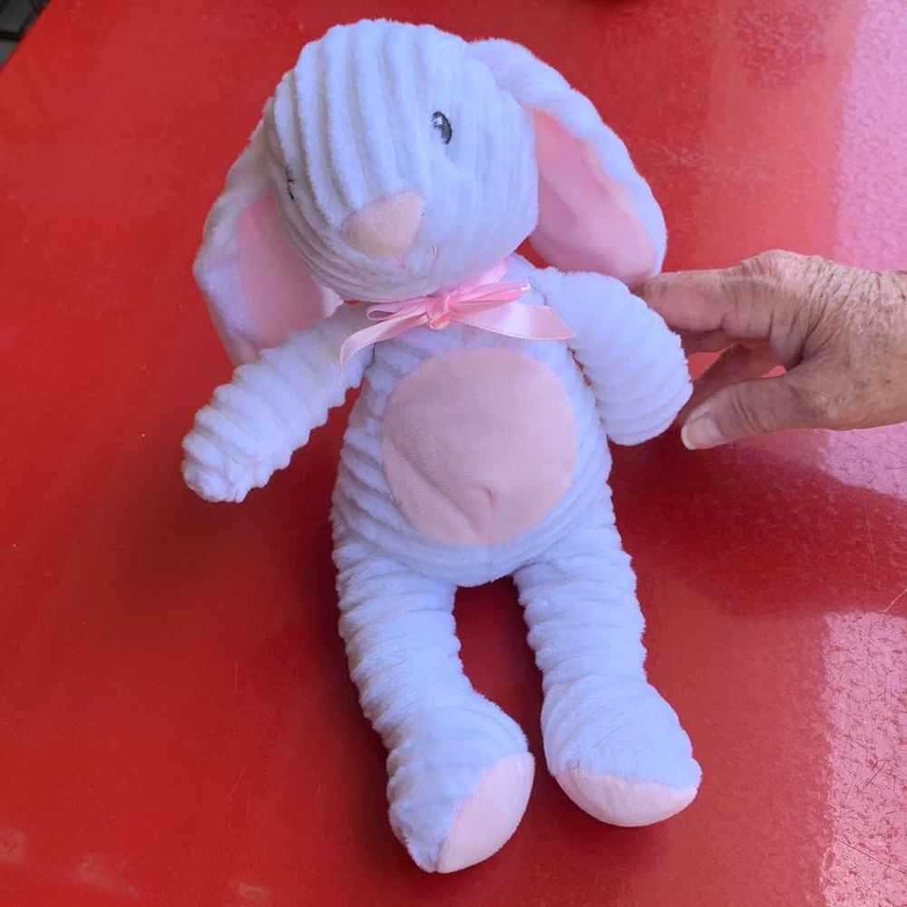 FAO Schwarz chenille white and pink bunny stuffed animal plush Easter spring